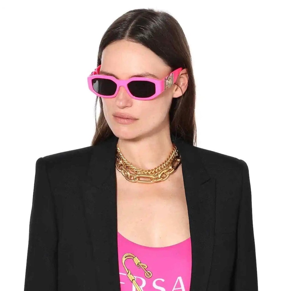 VERSACE EUC Medusa Biggie Square Sunglasses Authentic Pink Gold Designer Luxury